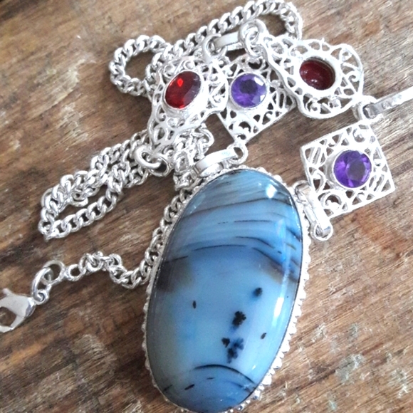 Sterling Silver Agate Necklace - Picture 4 of 8